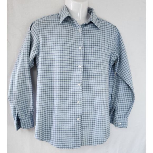 Eddie Bauer Two Tone Blue  Long Sleeve Plaid 100 % Cotton Flannel Shirt W Med - Picture 1 of 11